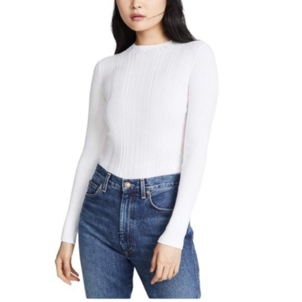 Vince Variegated Rib Mock Neck White Nwt - Size Large